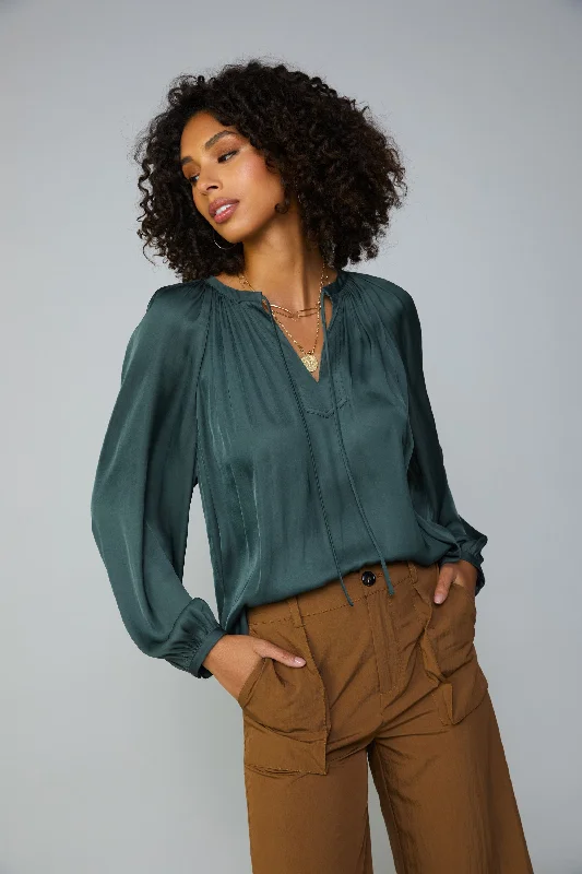 Gathered Split Neck Blouse